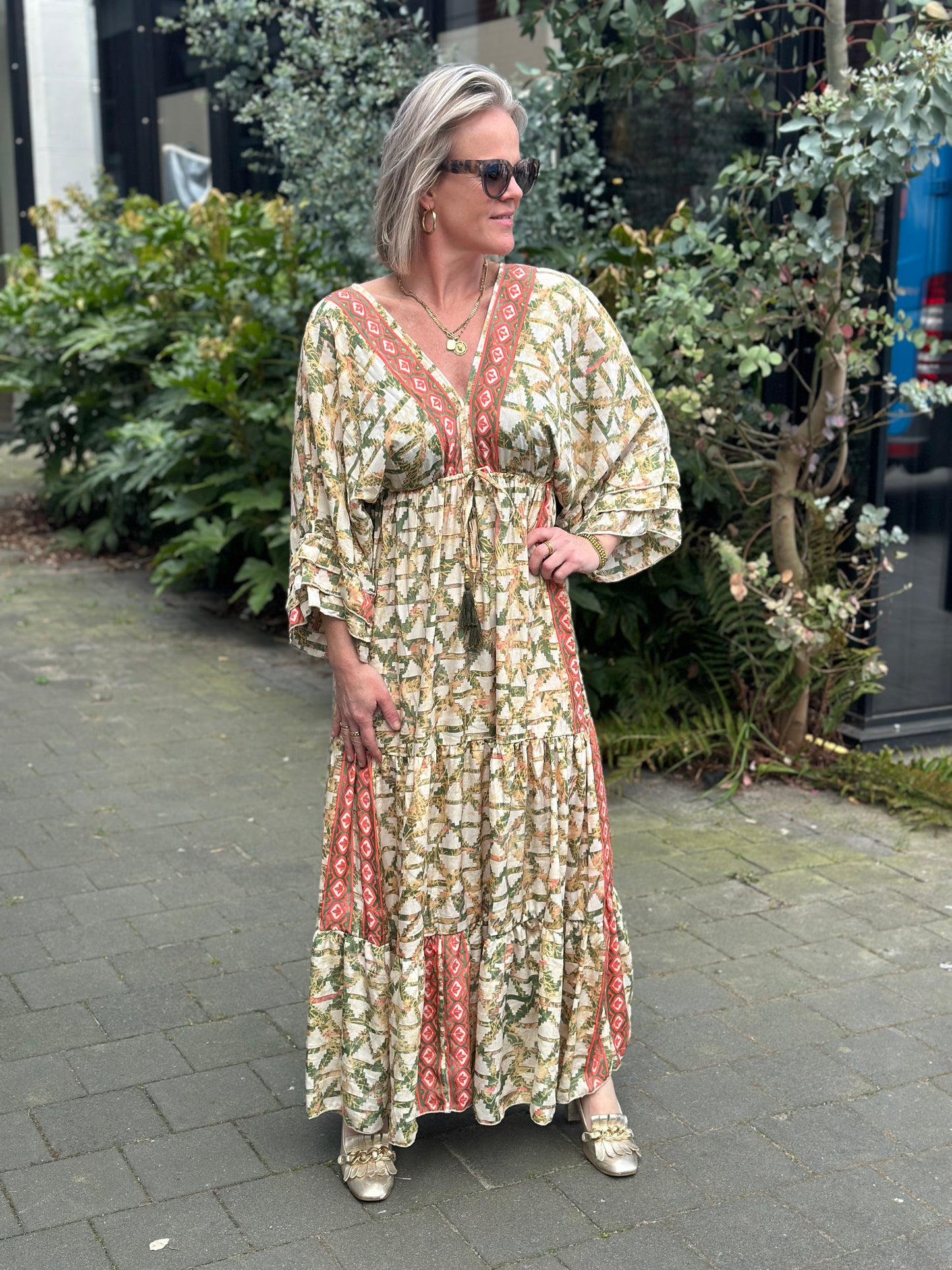 Ibiza Dress beige/groen/koraal