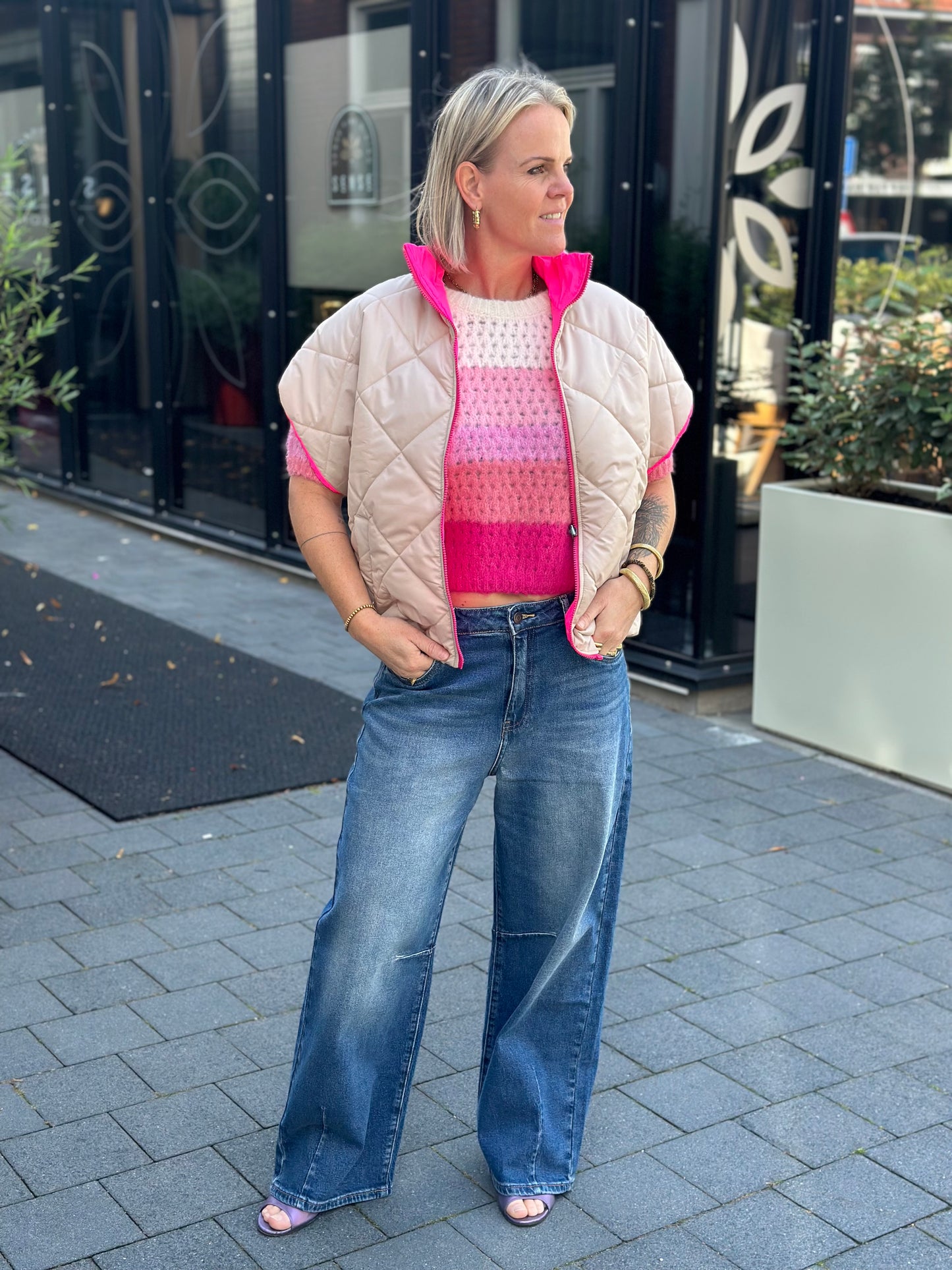 Knitted Stripe trui pink