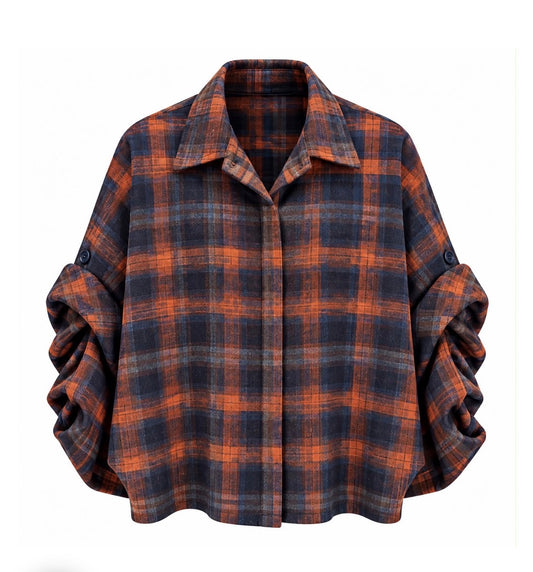 Flanel ruit blouse Dion Navy/orange