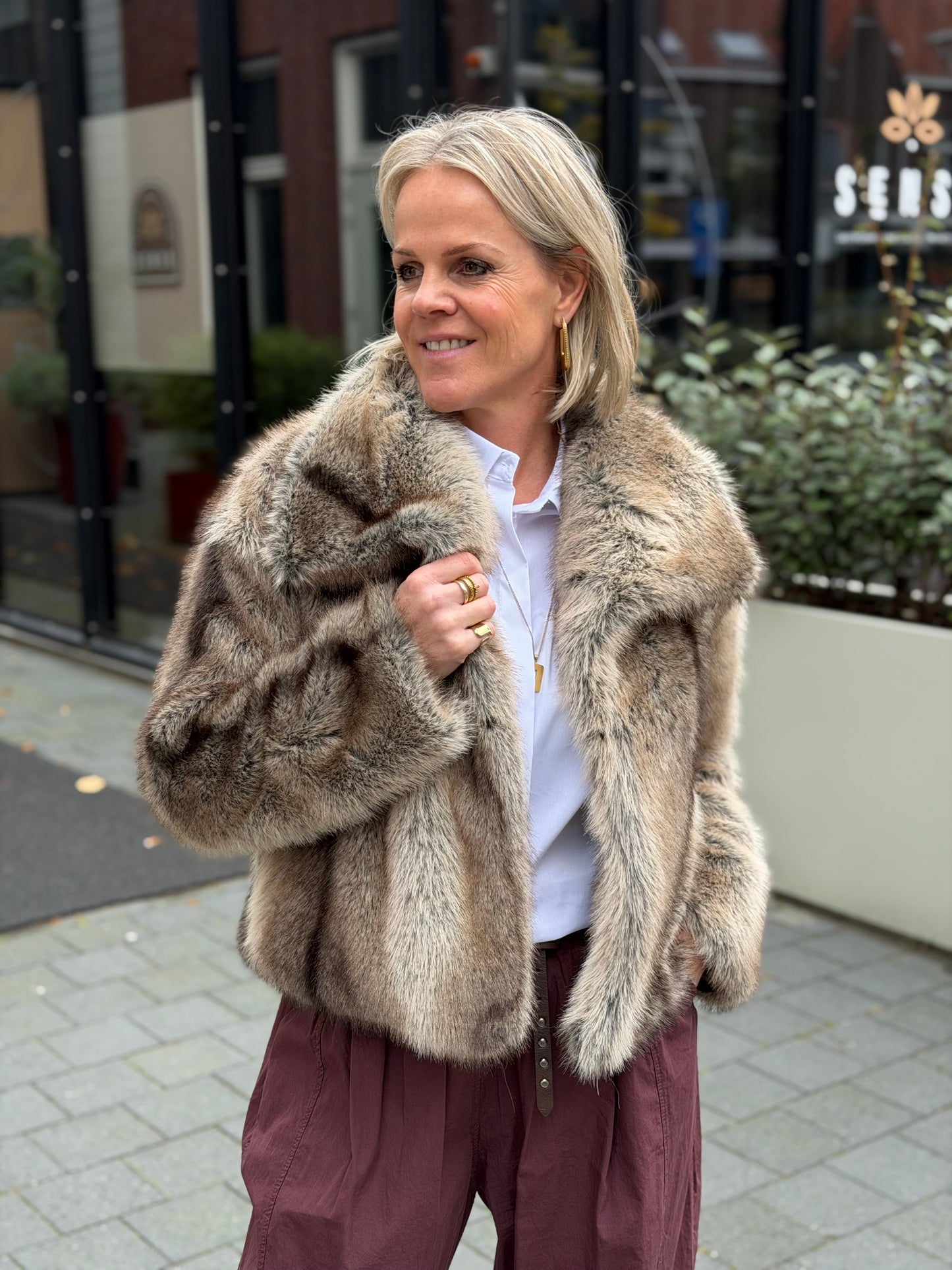 Fake fur jacket bruin mix