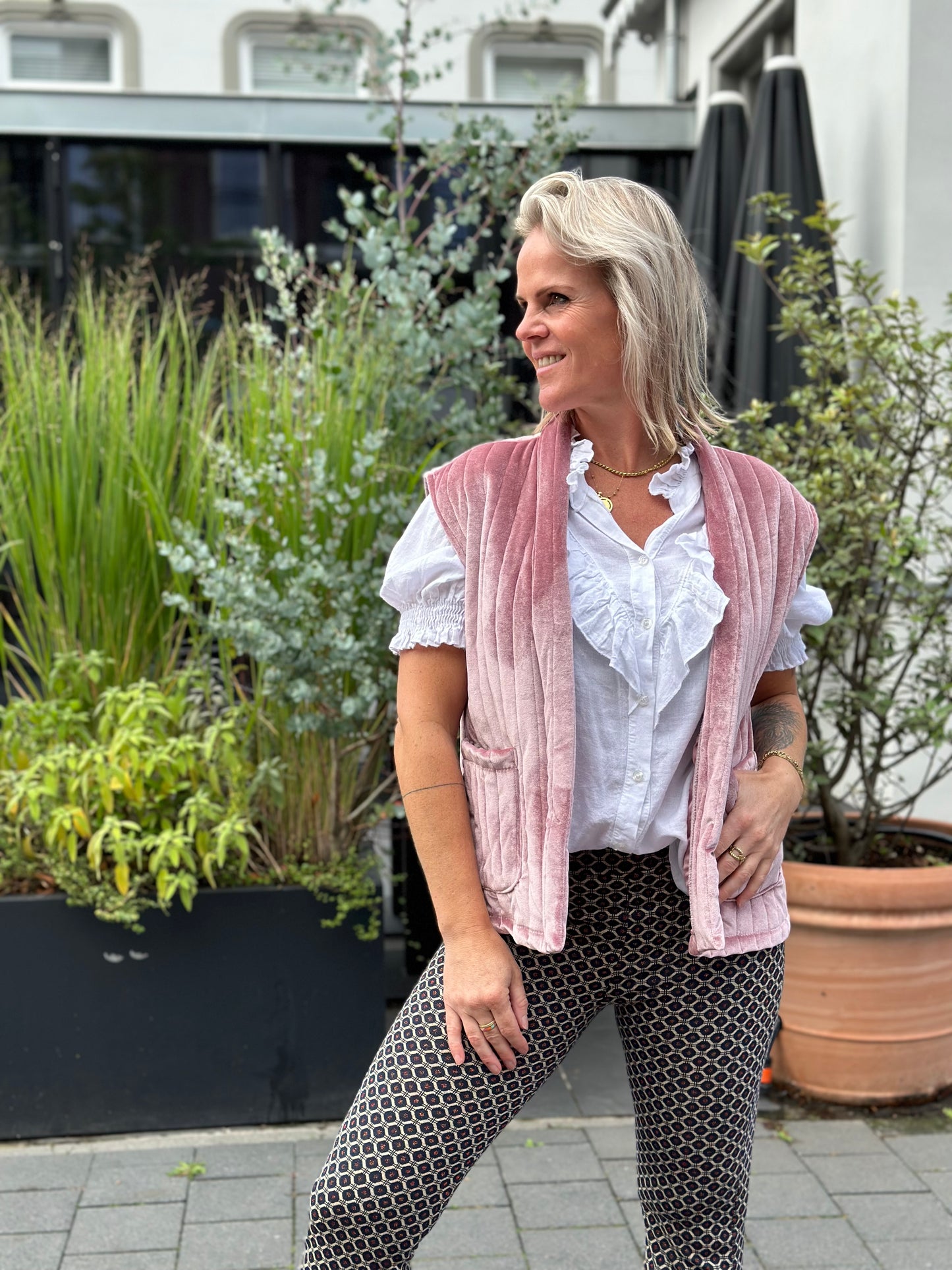 Velvet bodywarmer padded oud roze