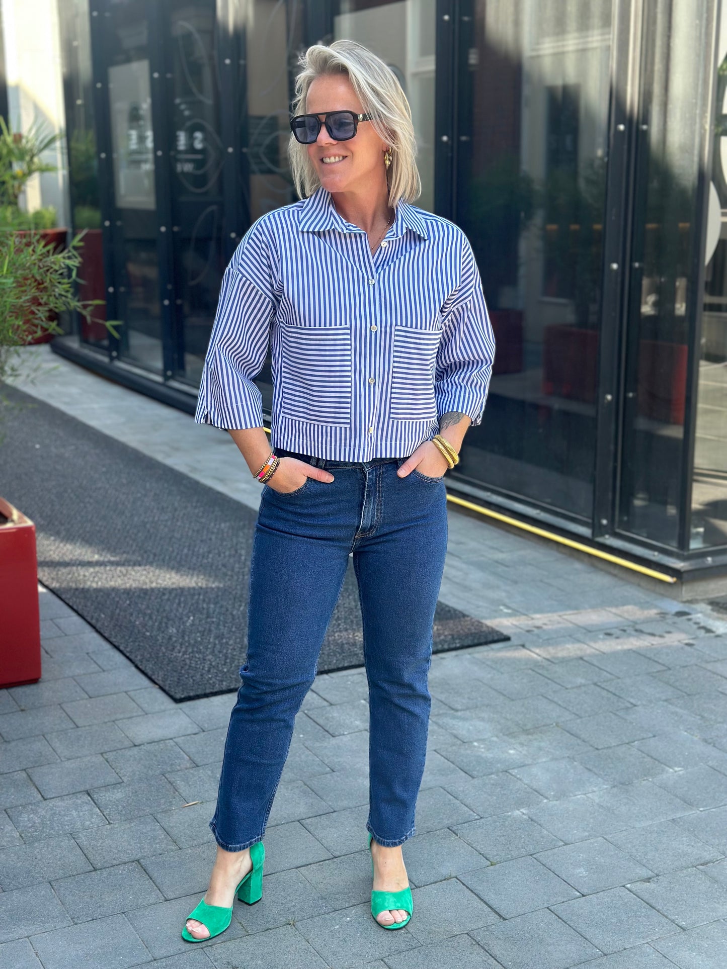 Slim Mom fit jeans dark blue Queen Hearts