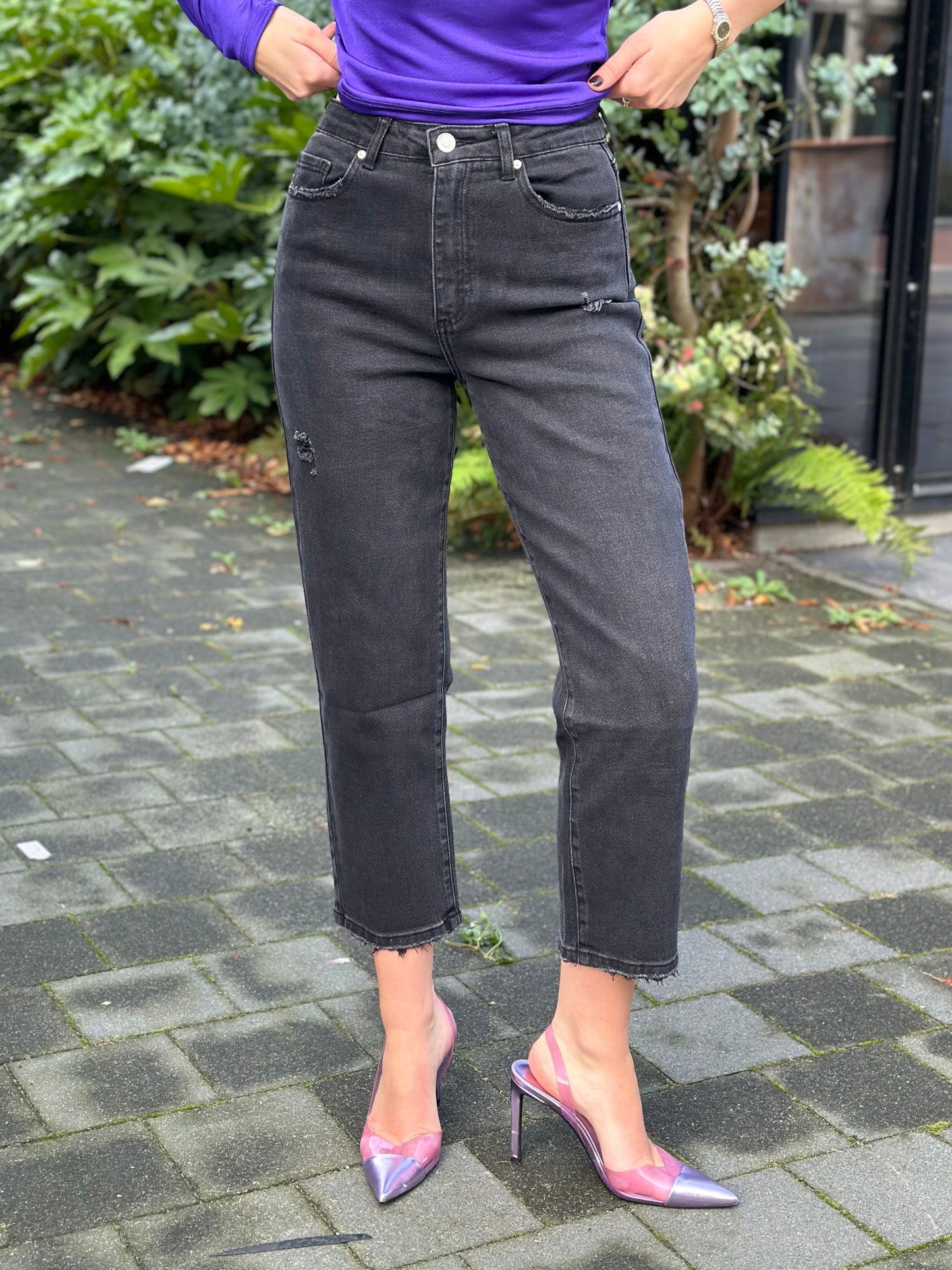 Mom fit jeans black Queen Hearts
