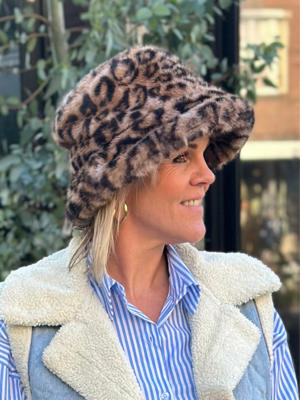 furry leopard bucket hat