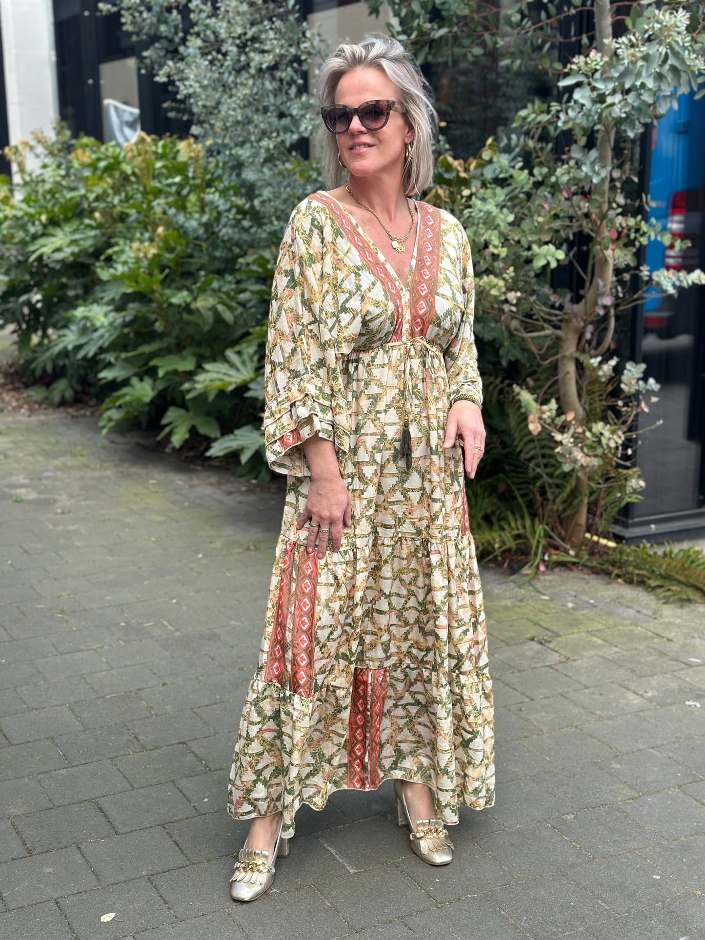 Ibiza Dress beige/groen/koraal