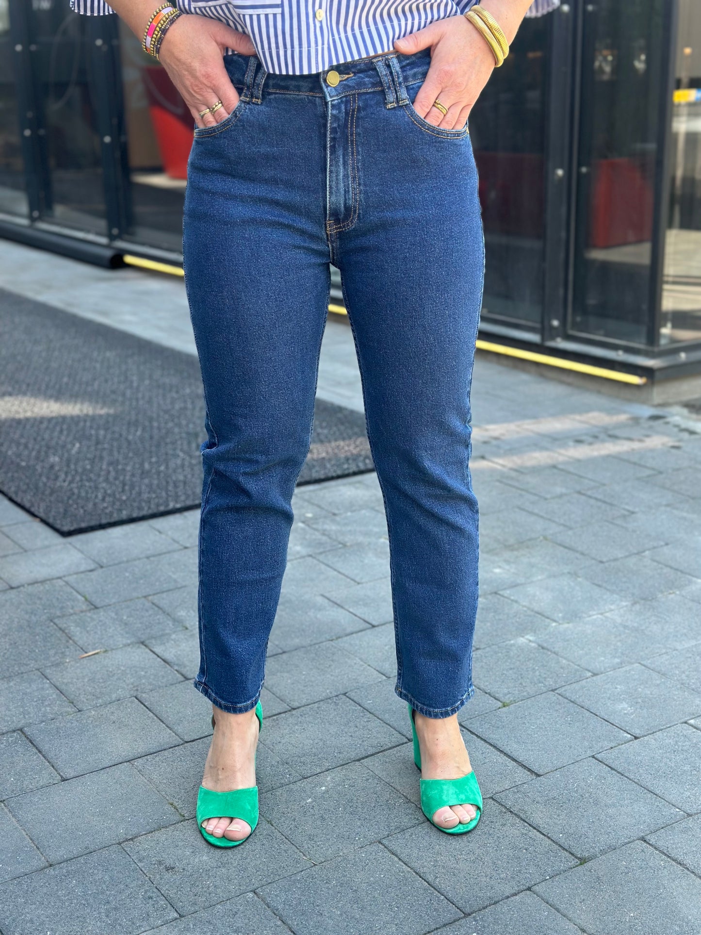 Slim Mom fit jeans dark blue Queen Hearts