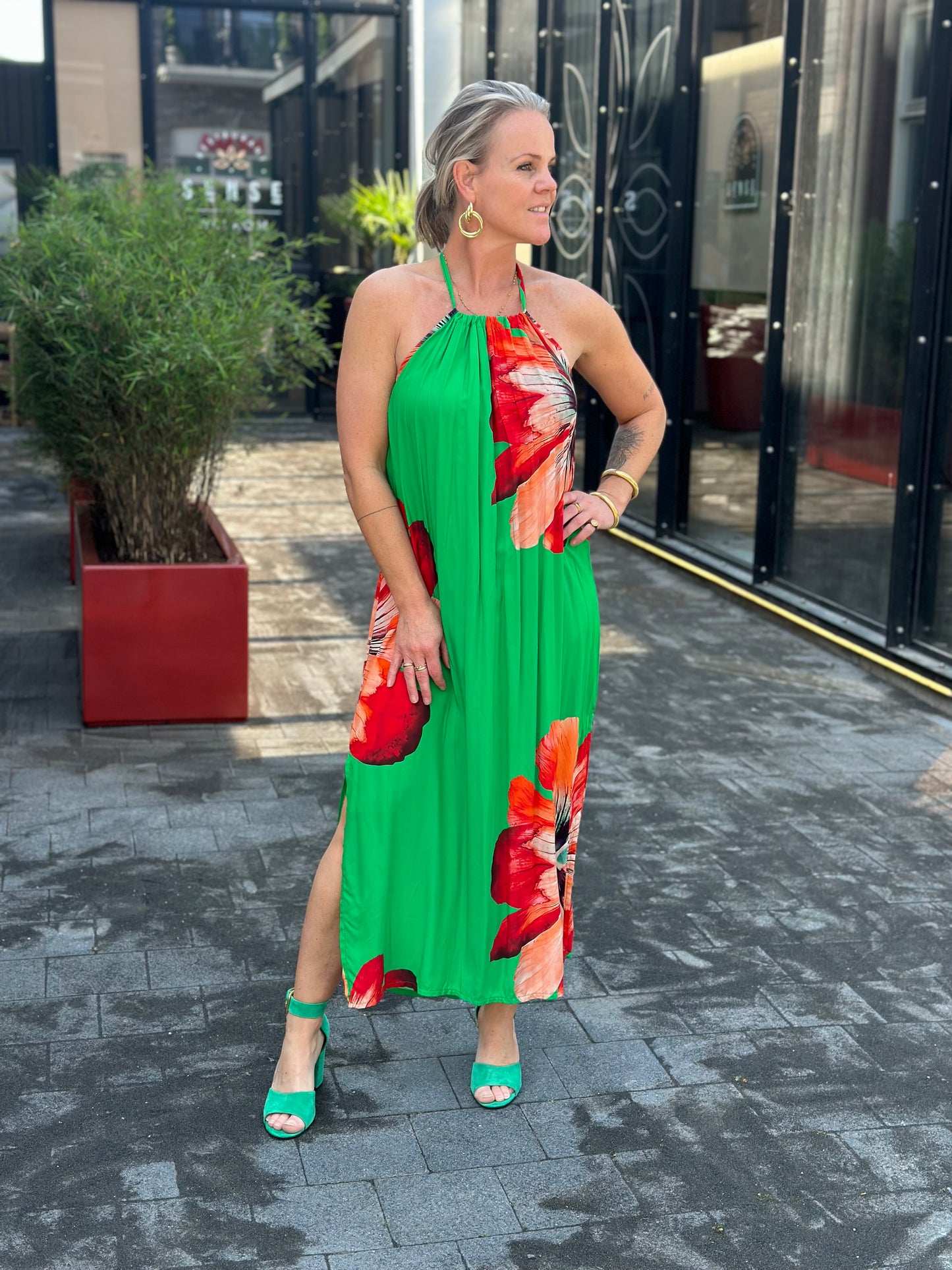 Flower halter Dress groen