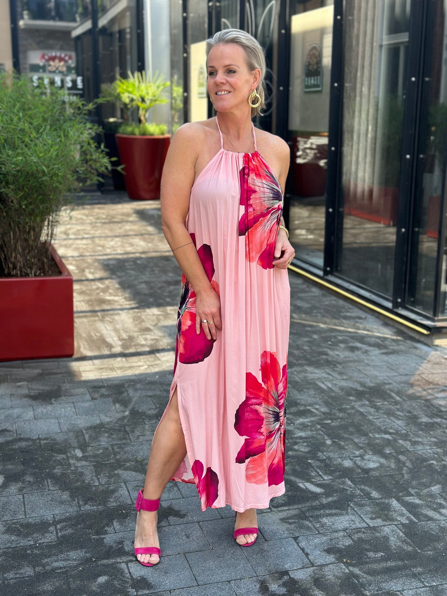 Flower halter Dress roze