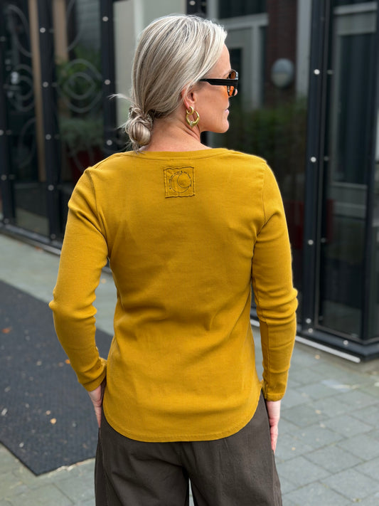 Vhals longsleeve rib oker geel