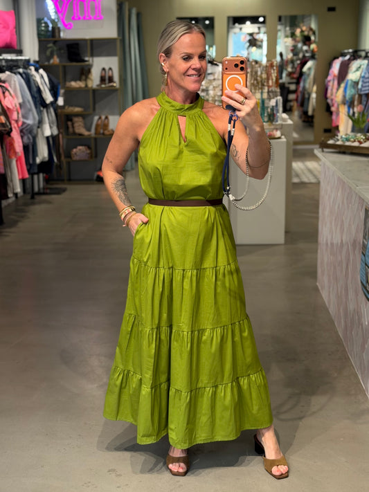 Cotton Halter Dress moss groen