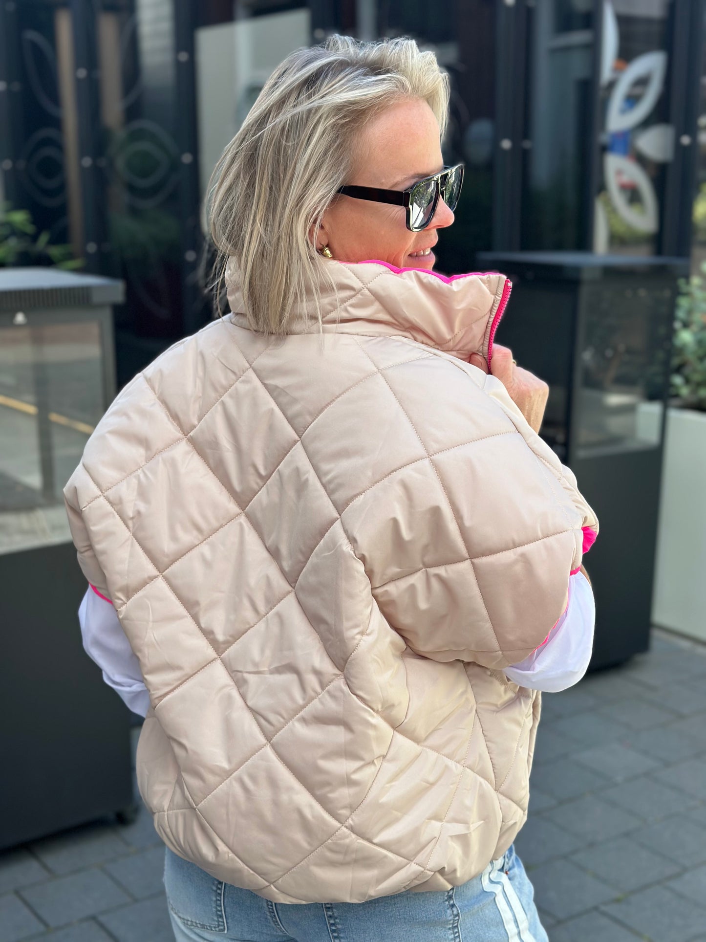 Padded bodywarmer dubbelzijdig beige