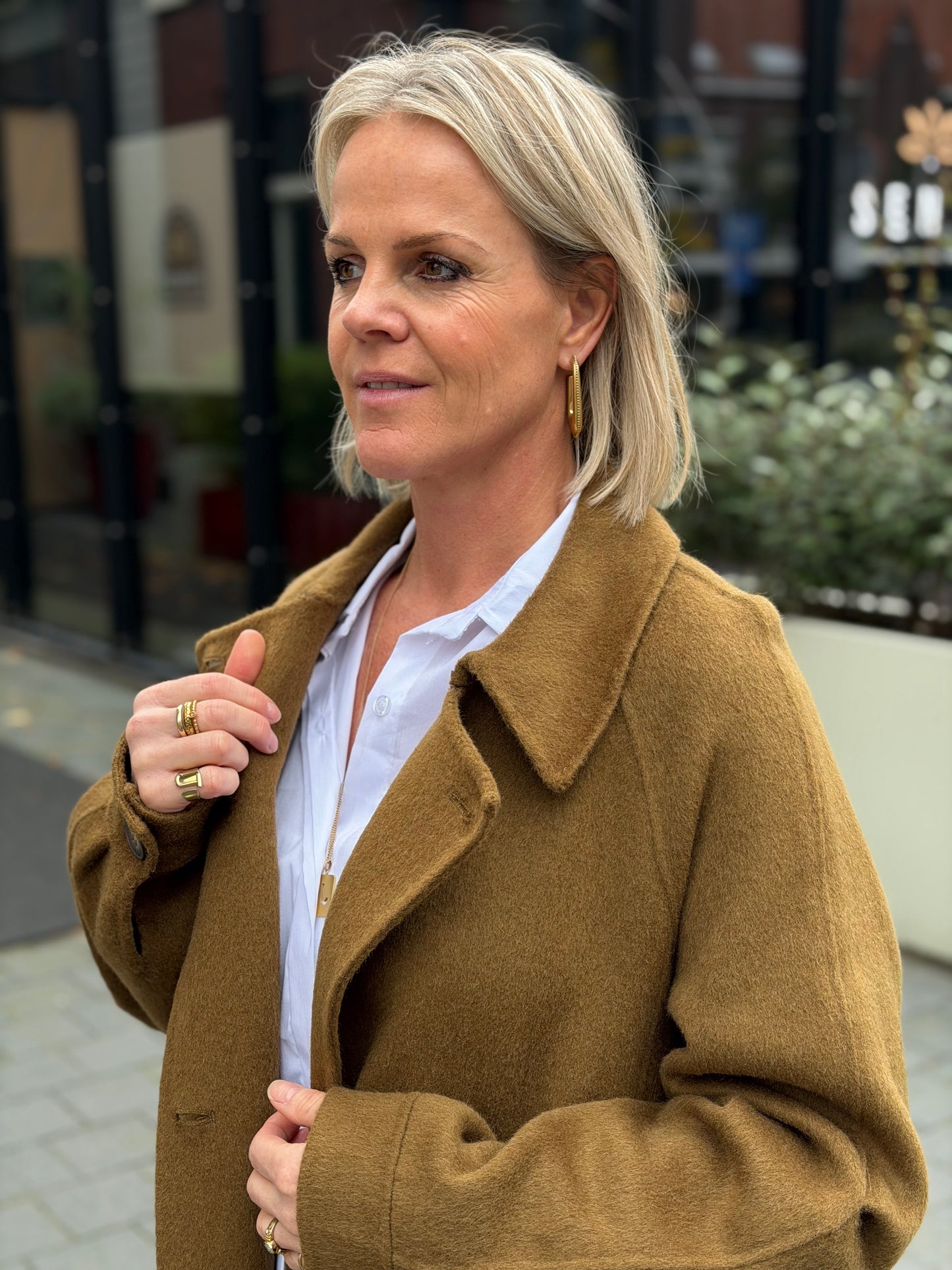 Wollen mantel jas mosterd