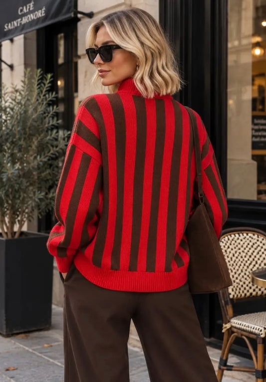 polosweater Emma rood/bruin