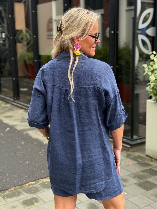 Linnen blouse kimmie donker blauw