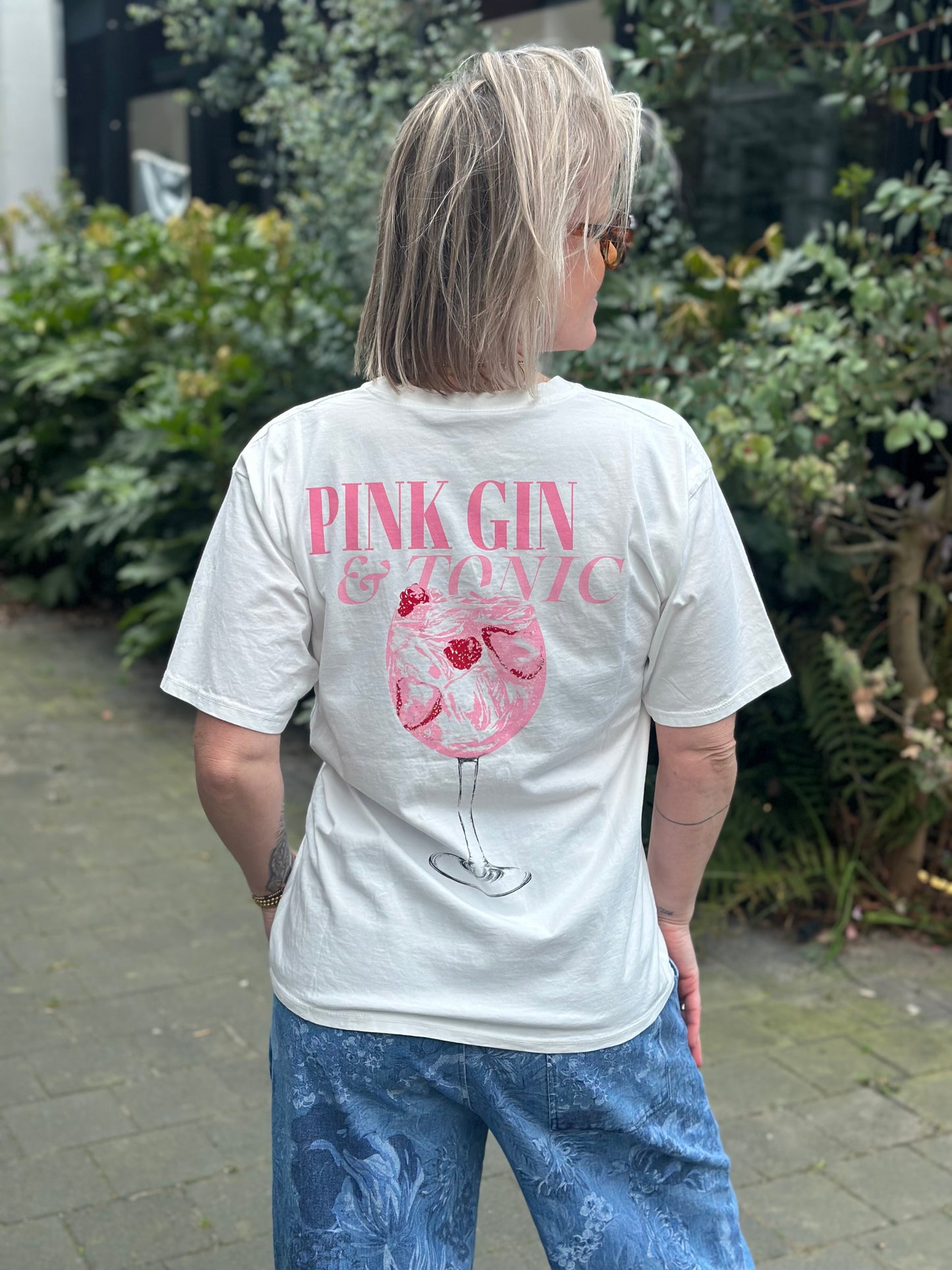 T-shirt pink gin wit