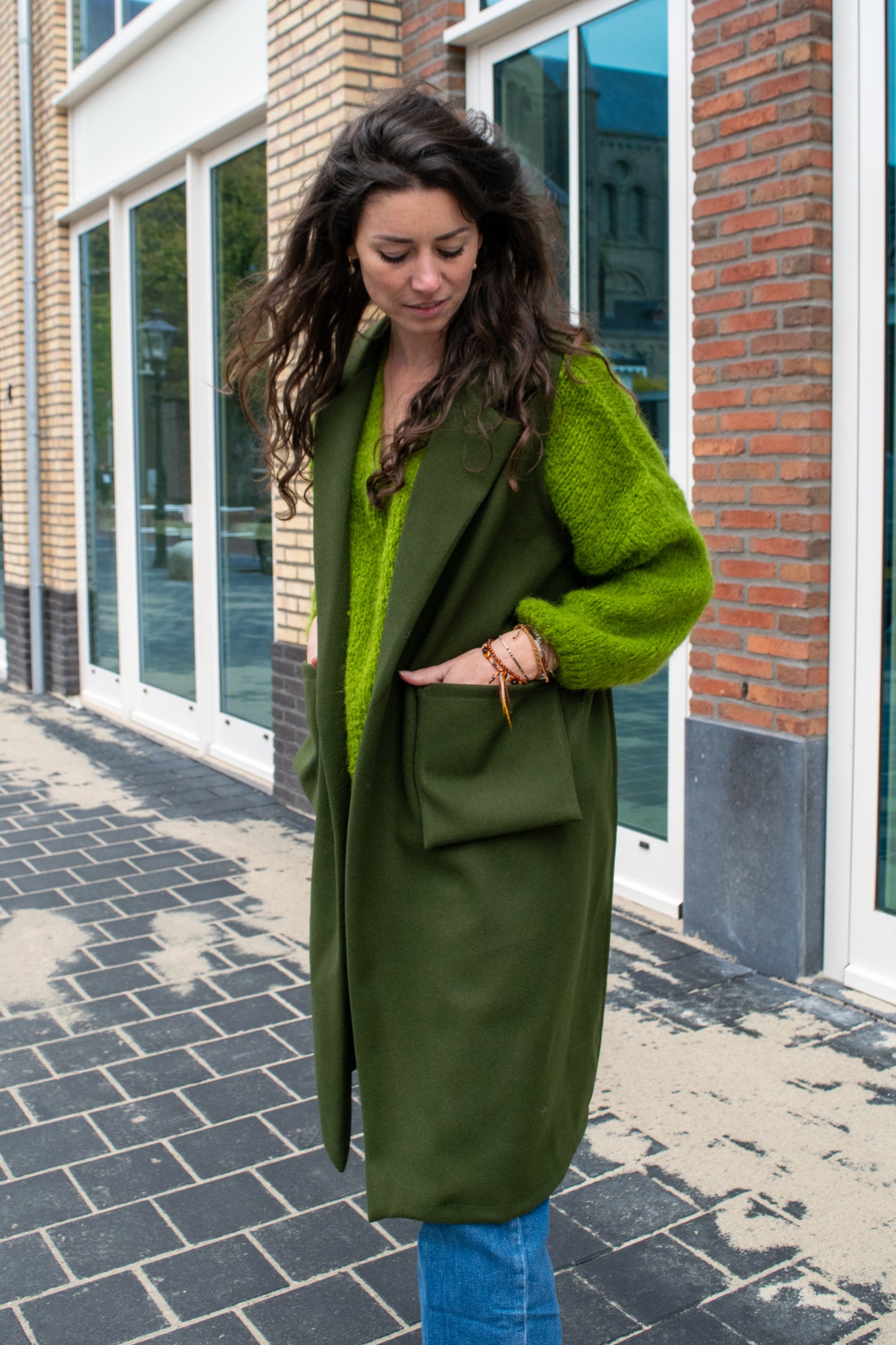 Sleeveless mantel khaki groe