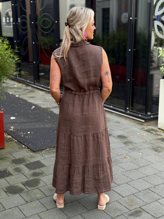 Linnen jurk Cleo bruin