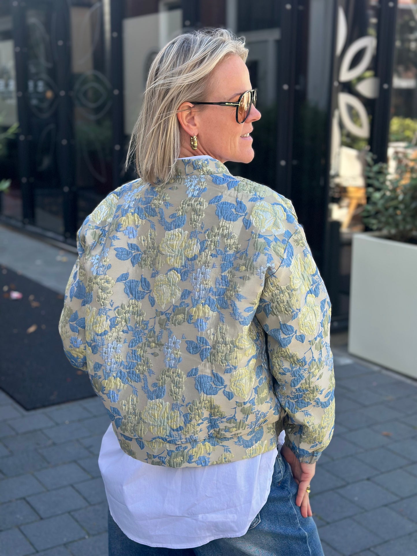 Jacquard bomber blue green