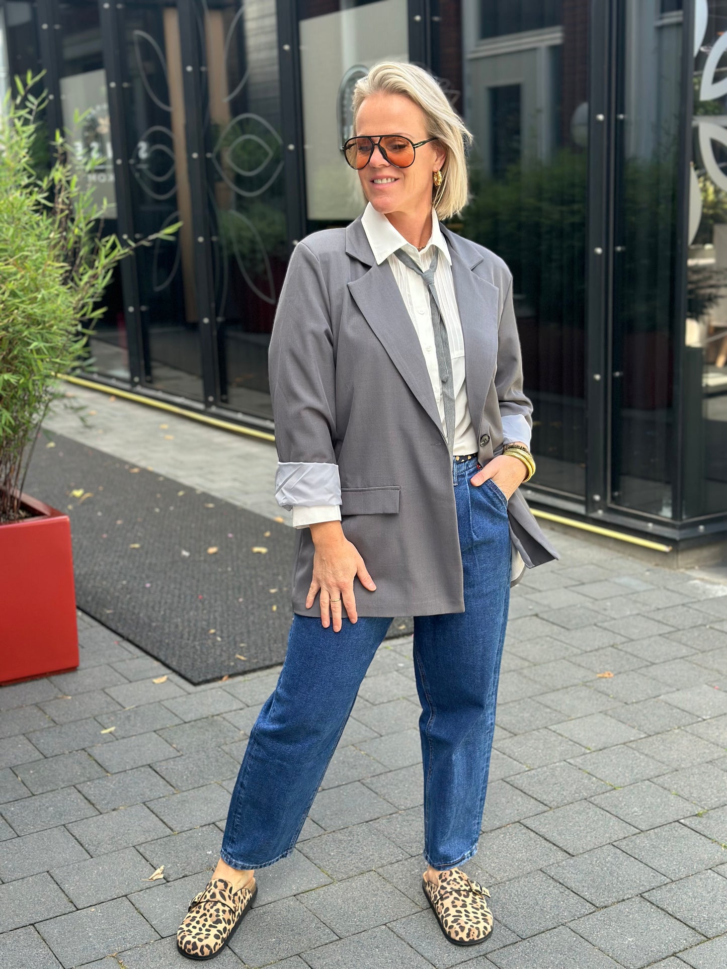 Oversized blazer donker grijs