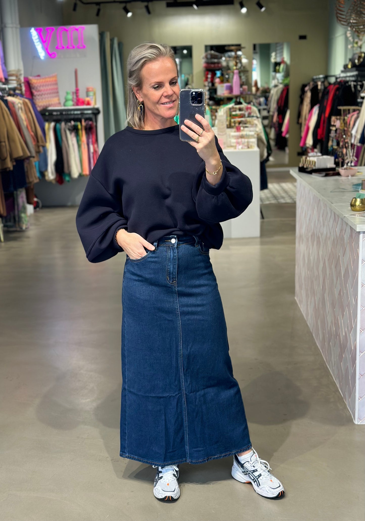 Denim stretch rok donker blauw