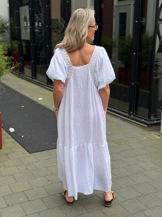 wafel maxi jurk Kiki wit