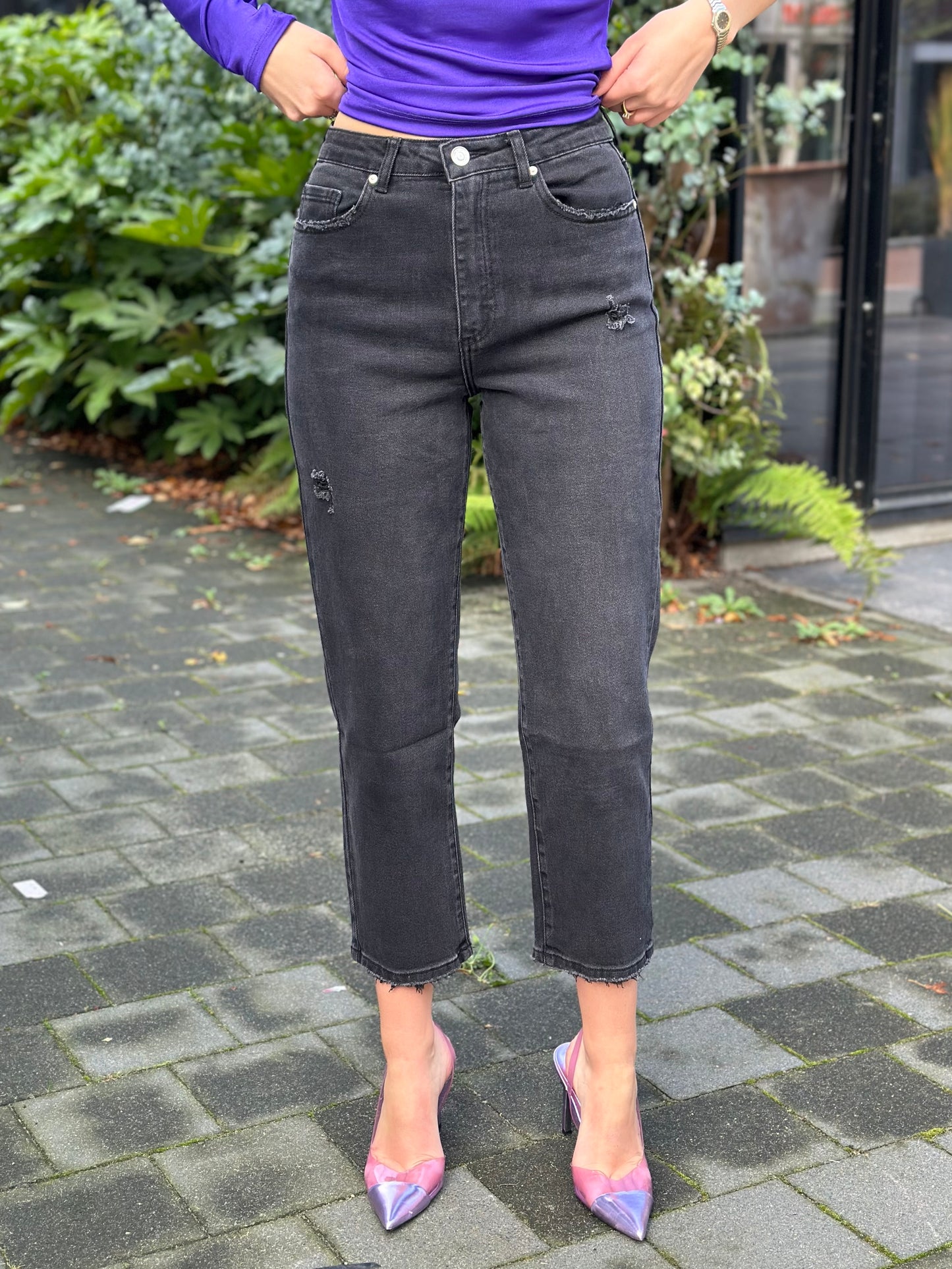 Mom fit jeans black Queen Hearts