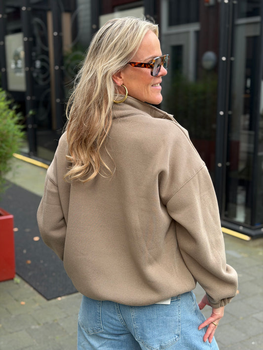 Zipper sweater taupe