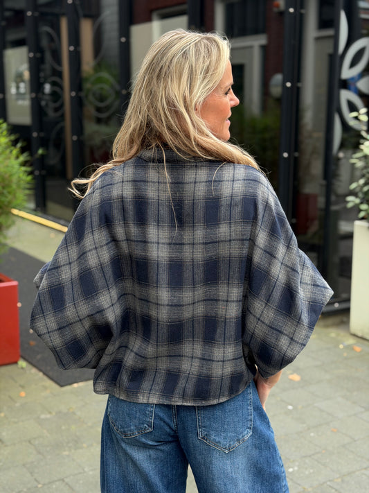 Flanel ruit blouse Dion grijs/ navy