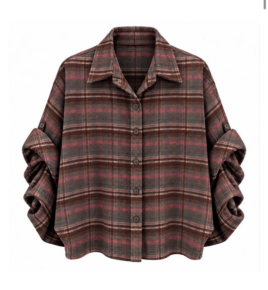 Flanel ruit blouse Dion bruin/roze