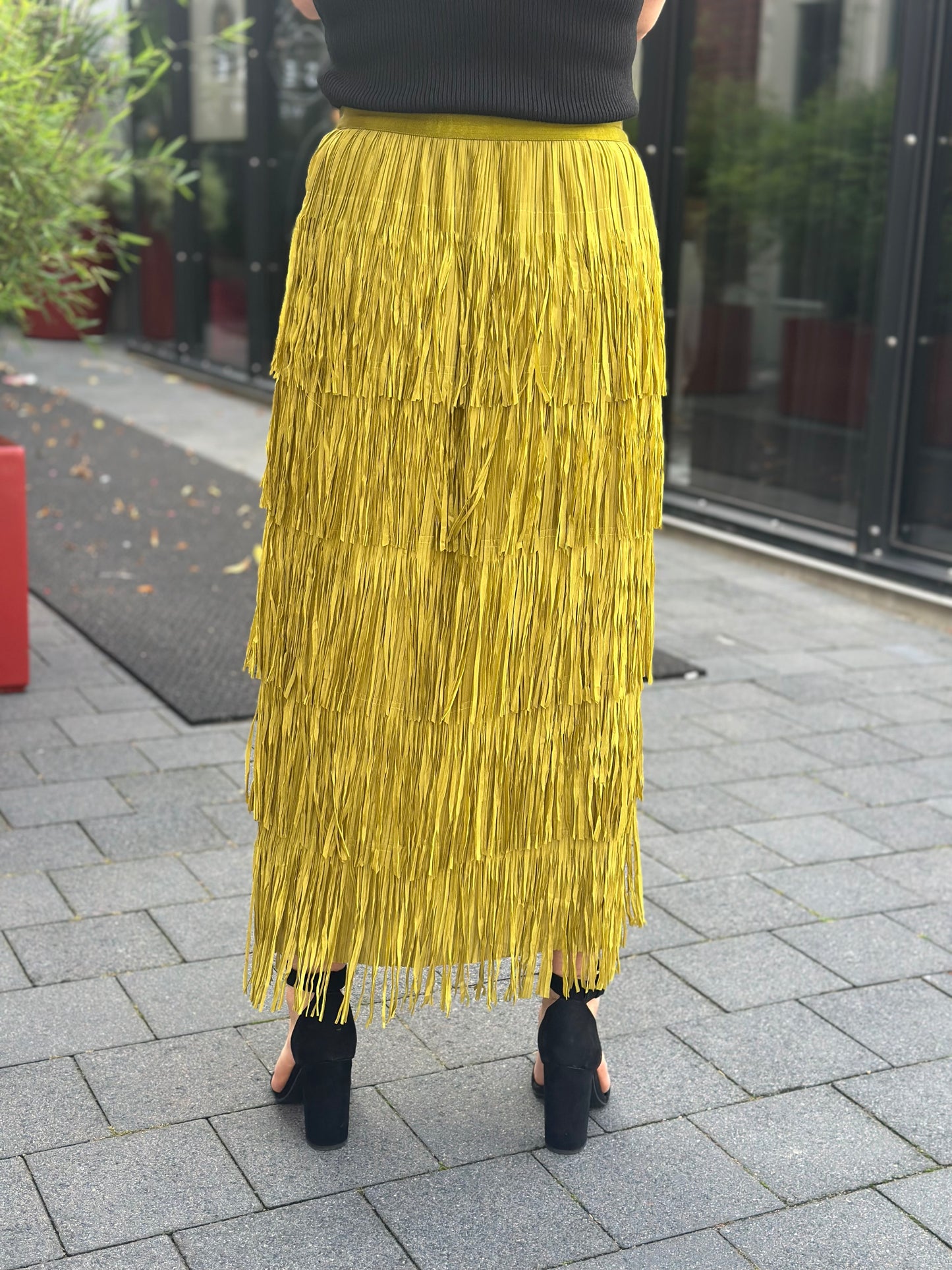 Fringes rok mos groen