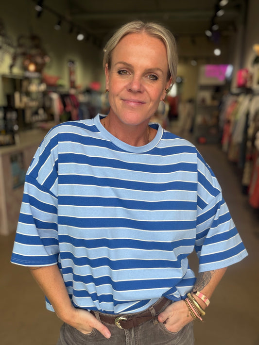 Stripe T-shirt back knot blue