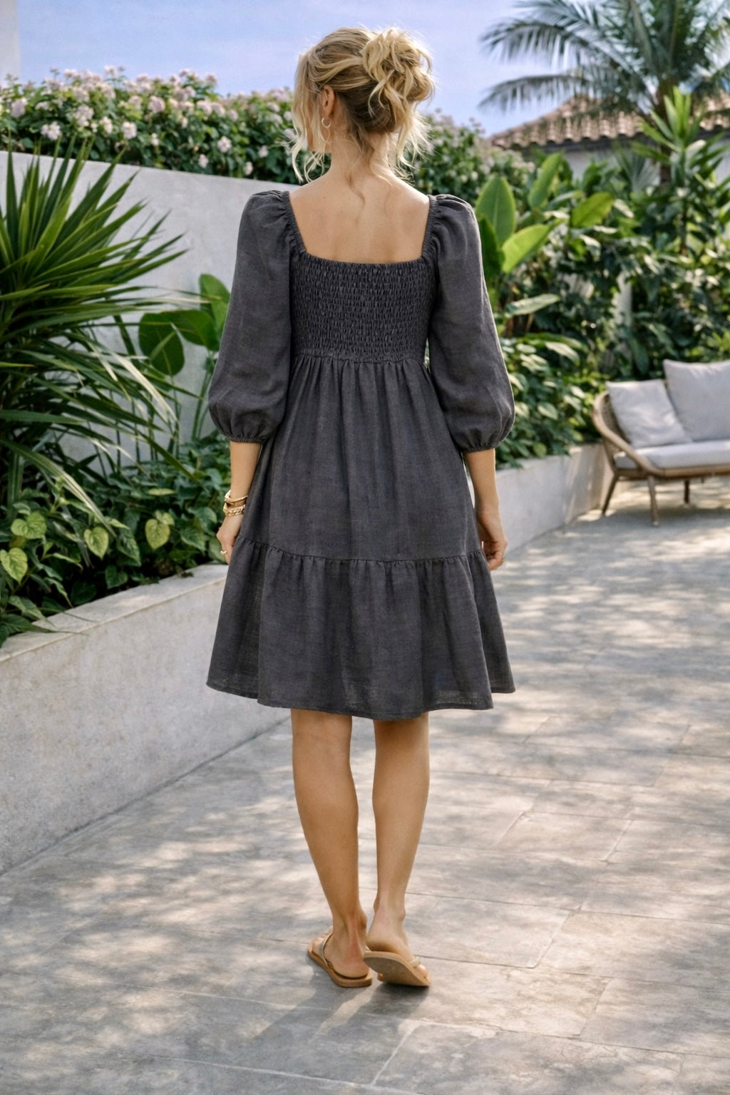 linnen jurkje Nola donker grijs
