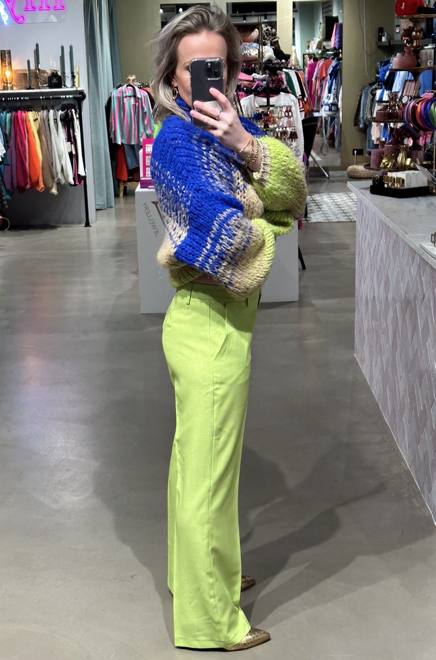 Pantalon Fallon linnen look lime groen