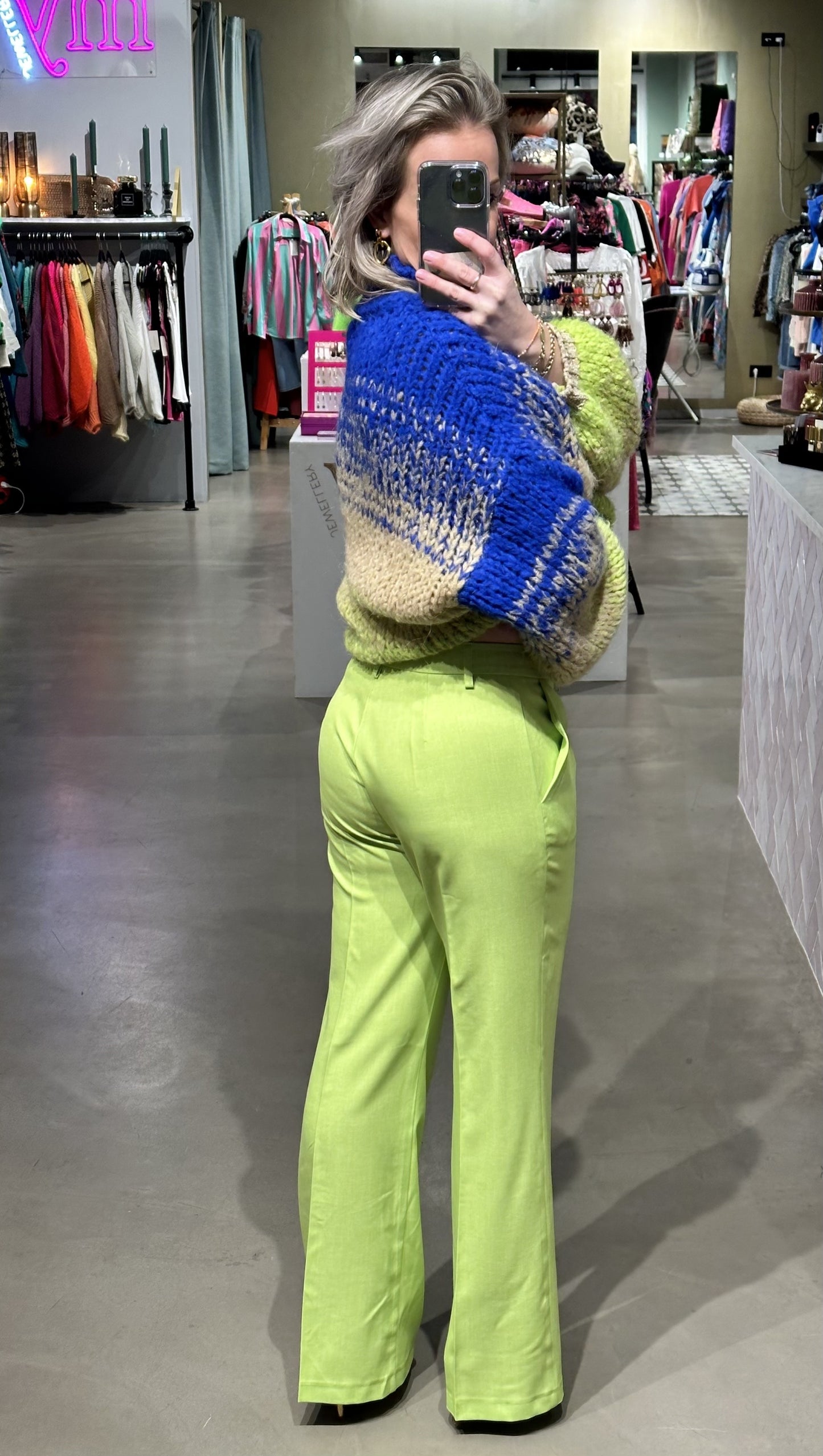 Pantalon Fallon linnen look lime groen