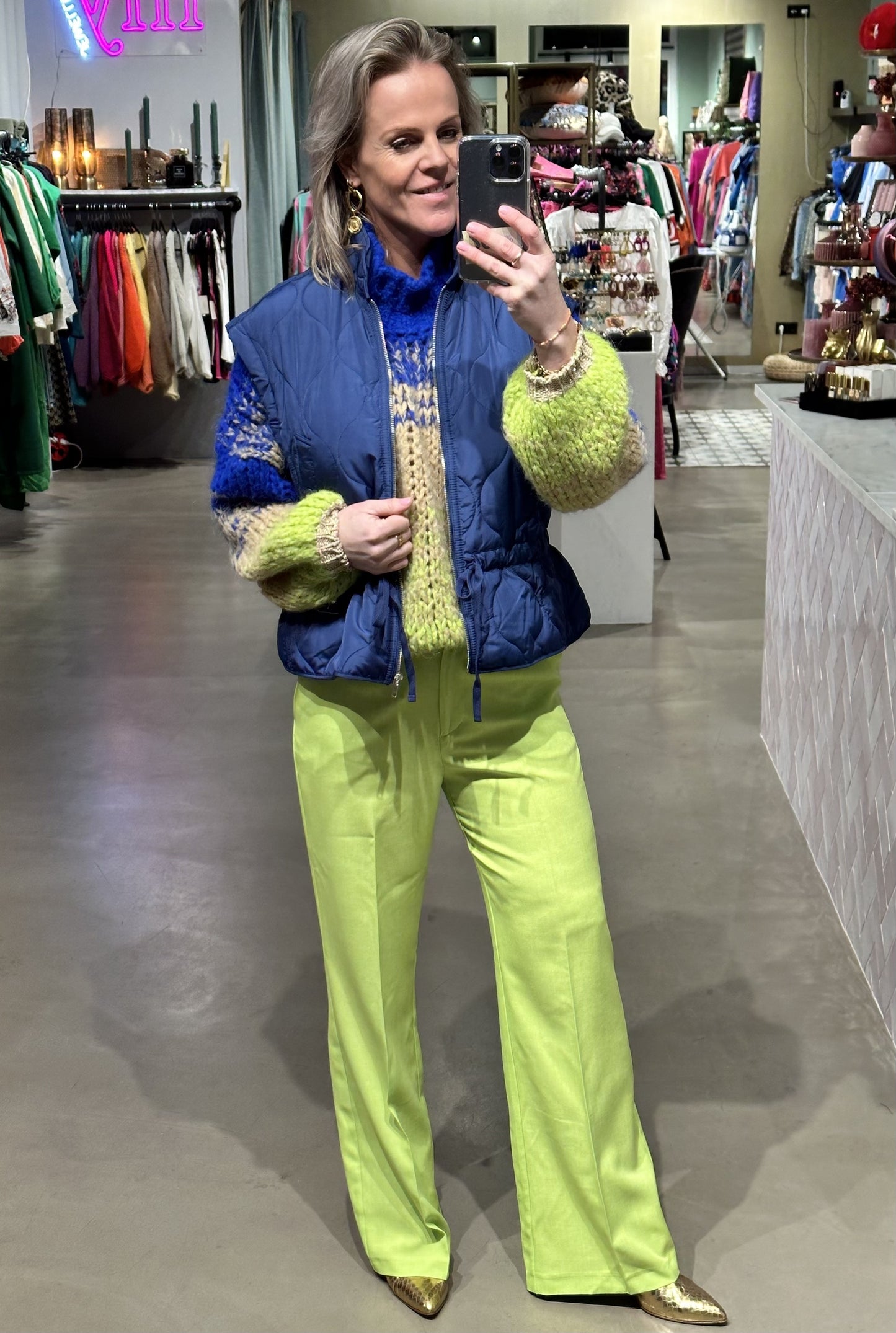 Pantalon Fallon linnen look lime groen