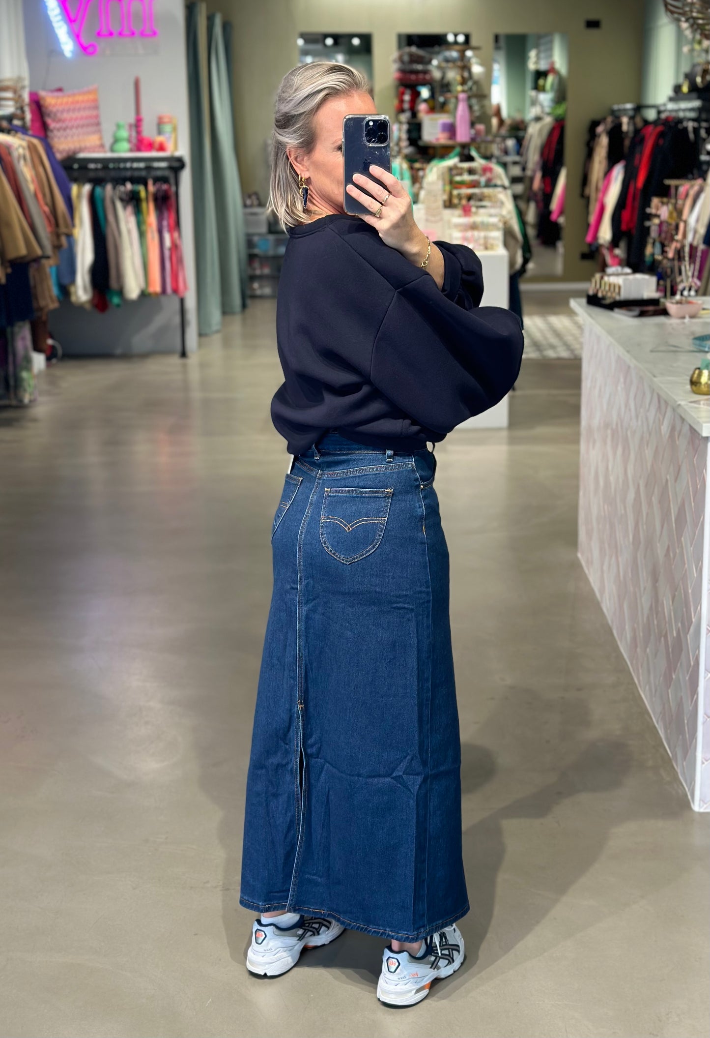 Denim stretch rok donker blauw