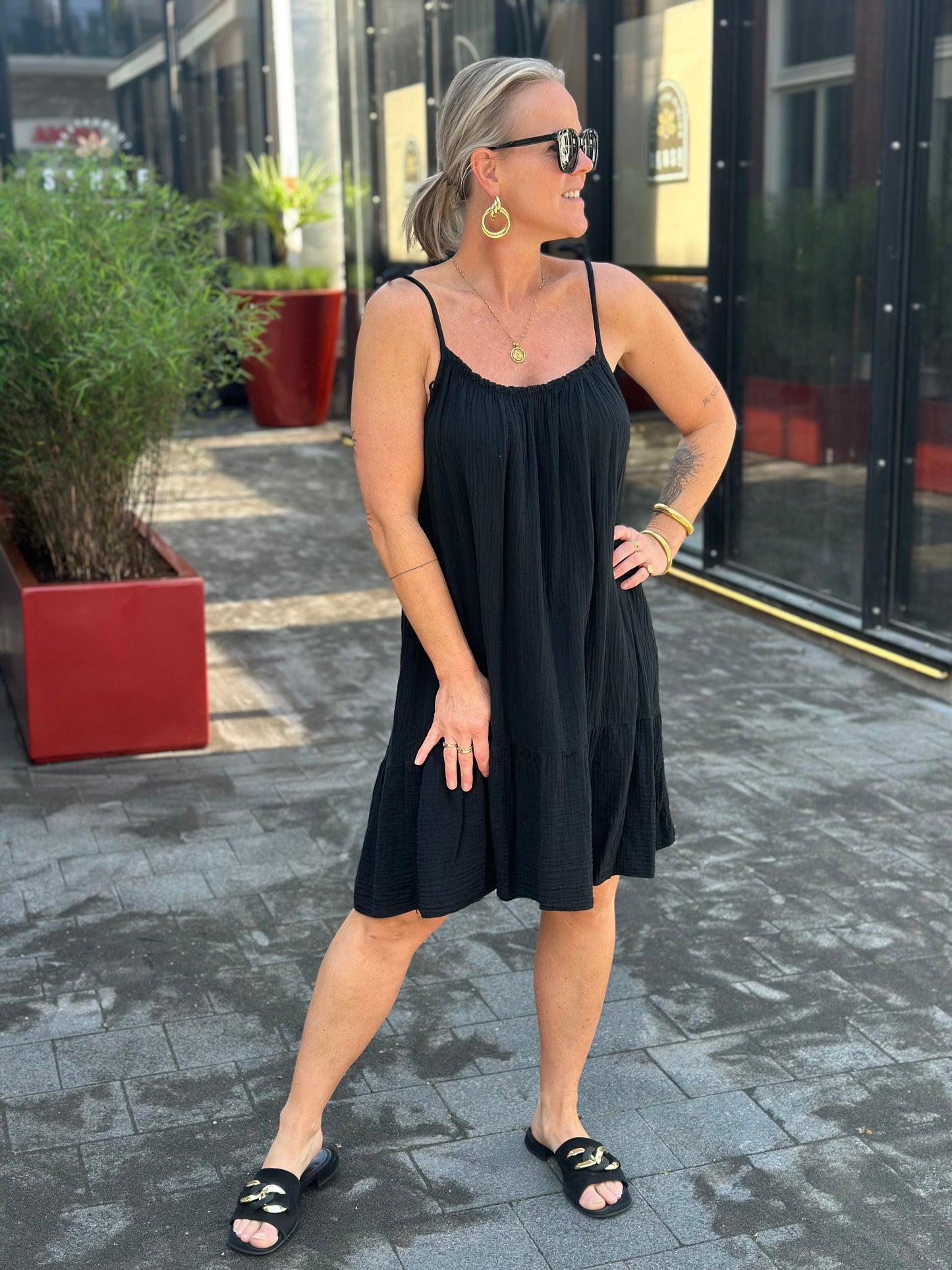 Summer wafel Dress zwart