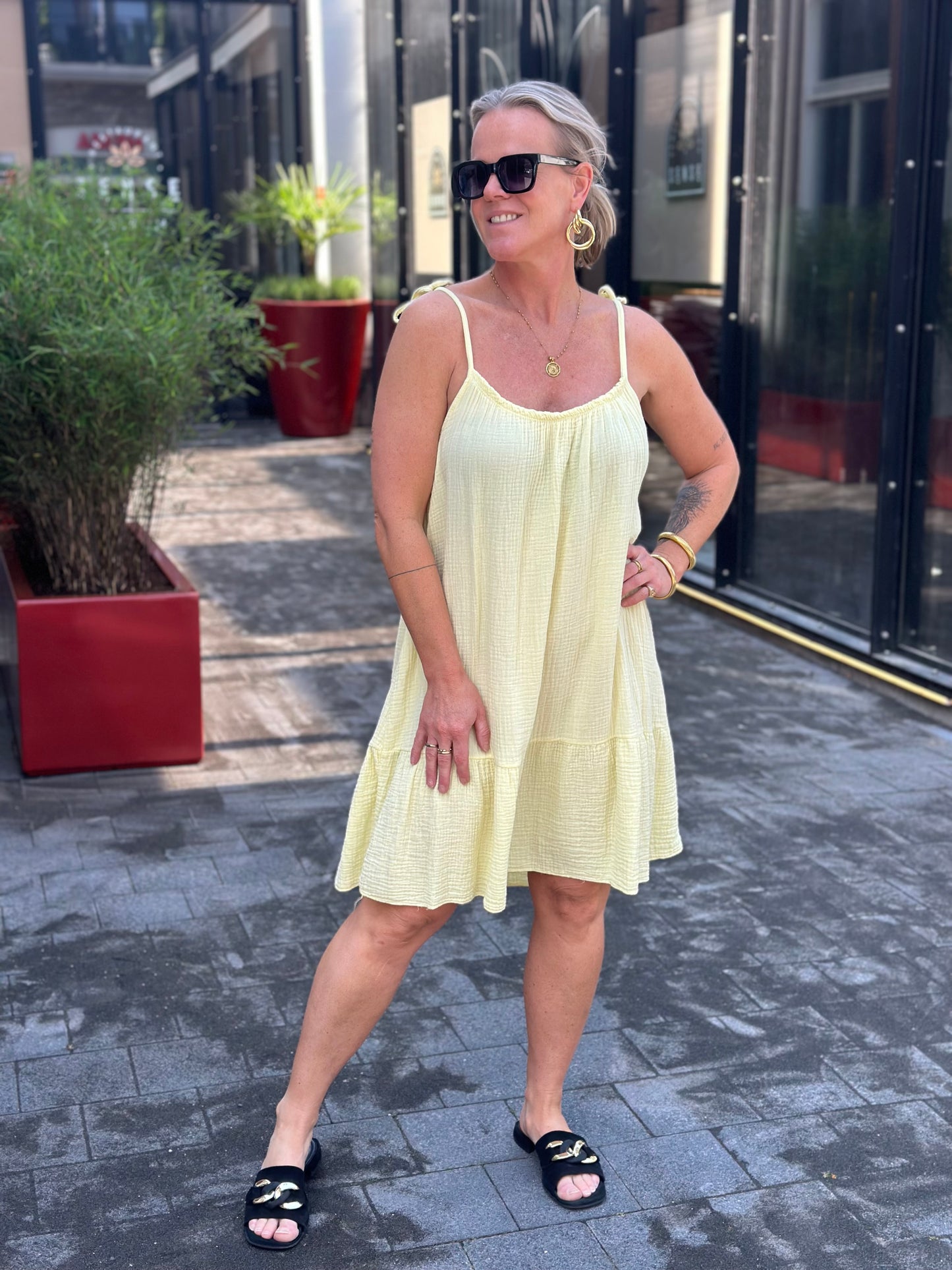 Summer wafel Dress geel