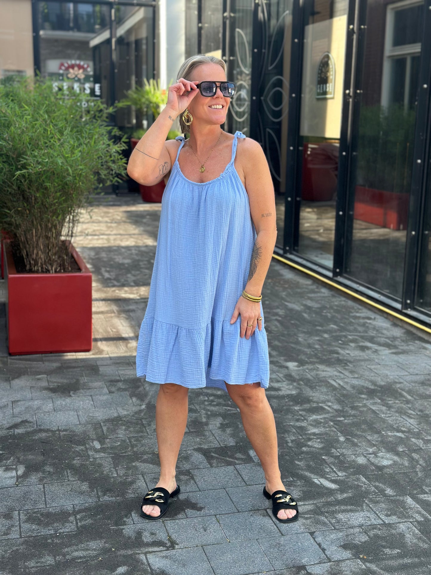 Summer wafel Dress licht blauw