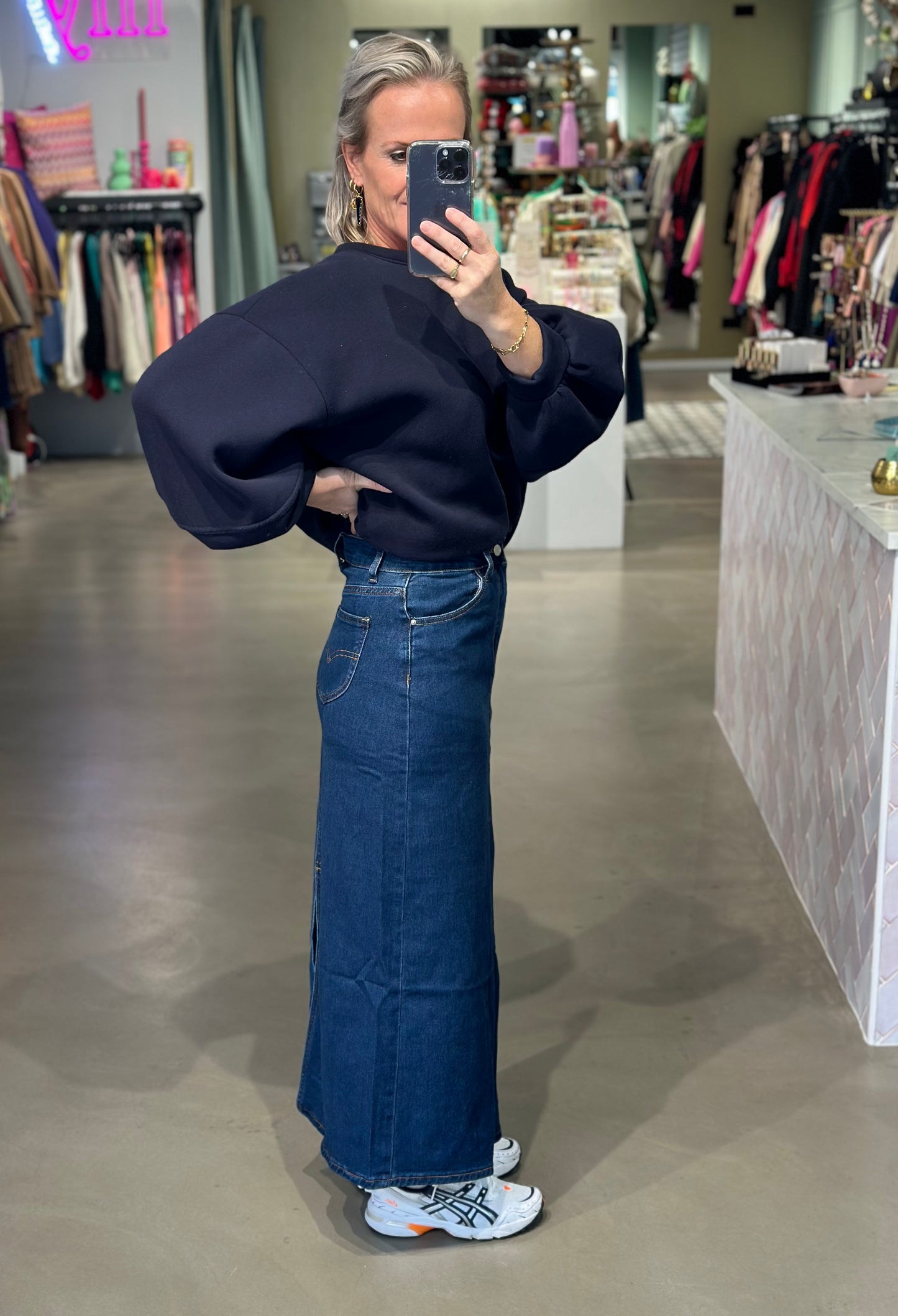Denim stretch rok donker blauw