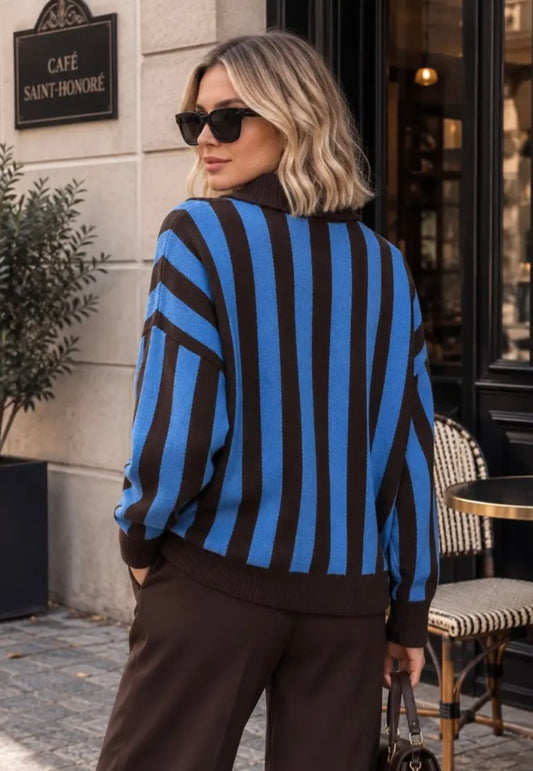 polosweater Emma blauw/bruin