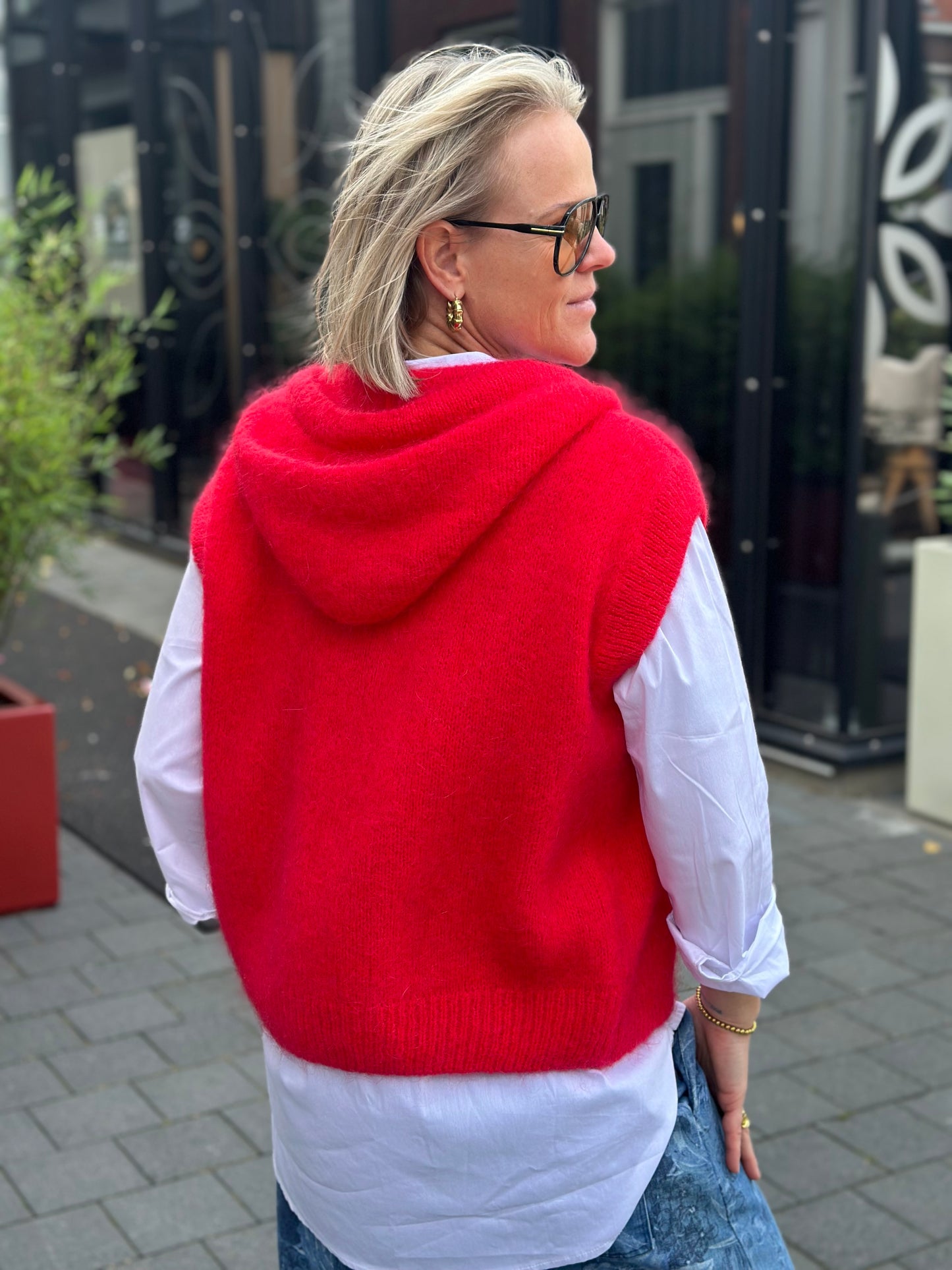 Mohair mix hoodie vest rood