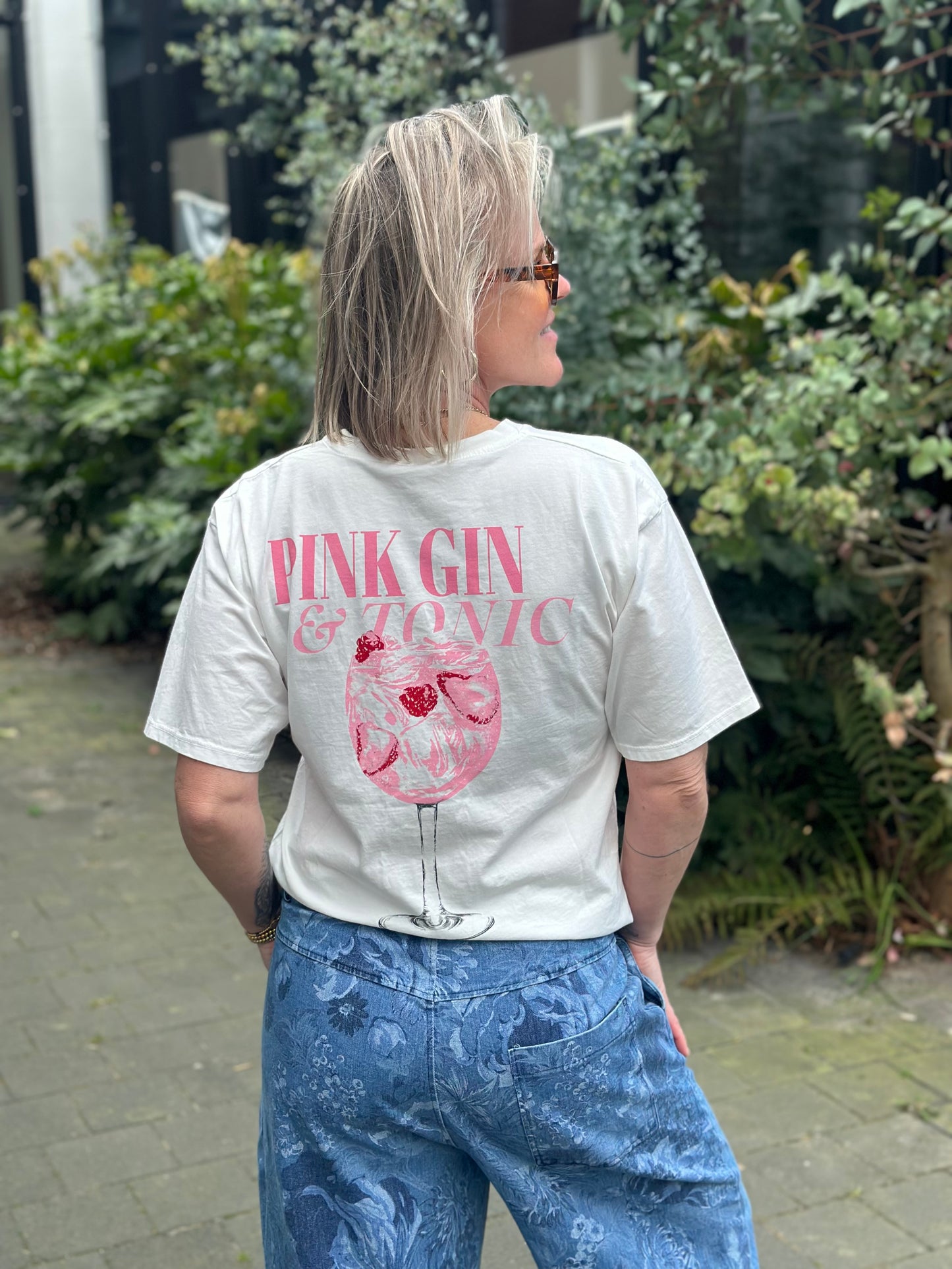 T-shirt pink gin wit