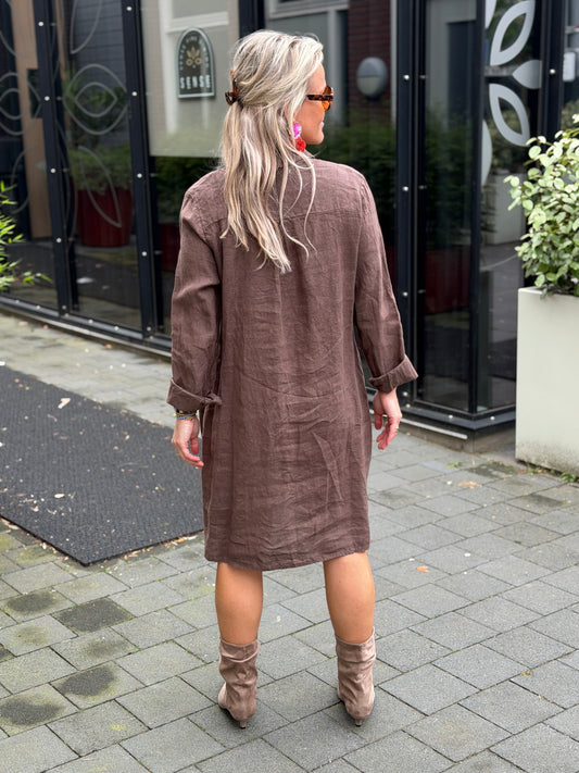 Linnen blouse jurk Lia bruin