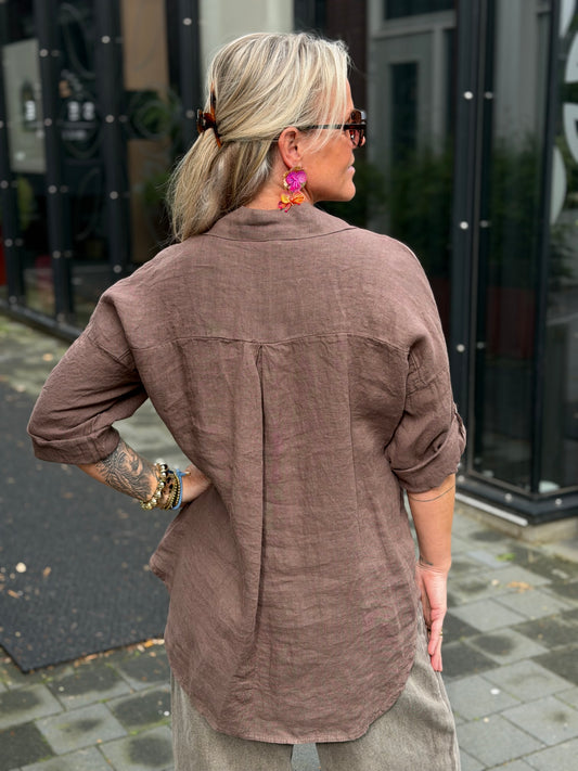 Linnen blouse kimmie bruin
