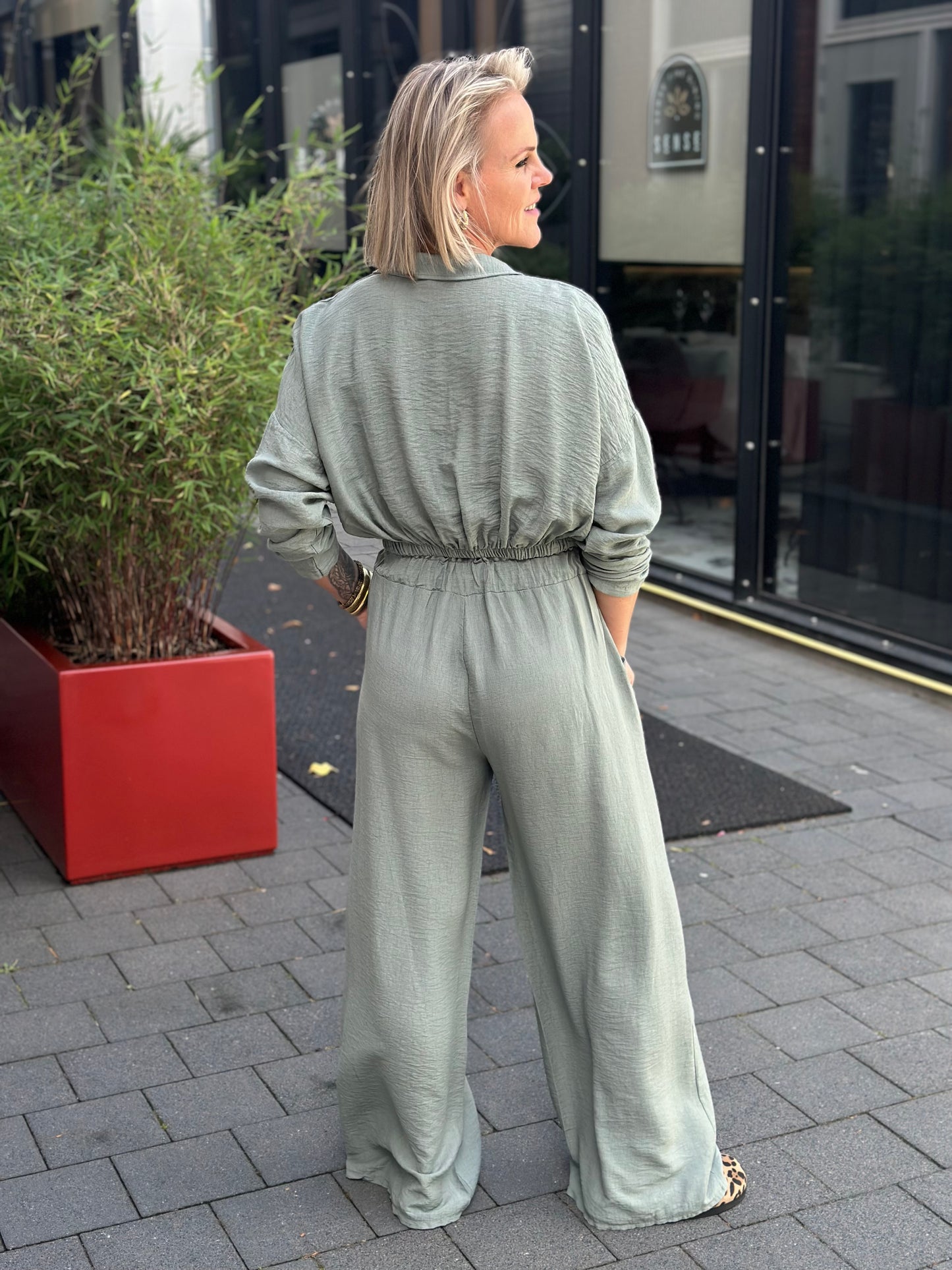 Tweedelige set broek en top soft green/grey