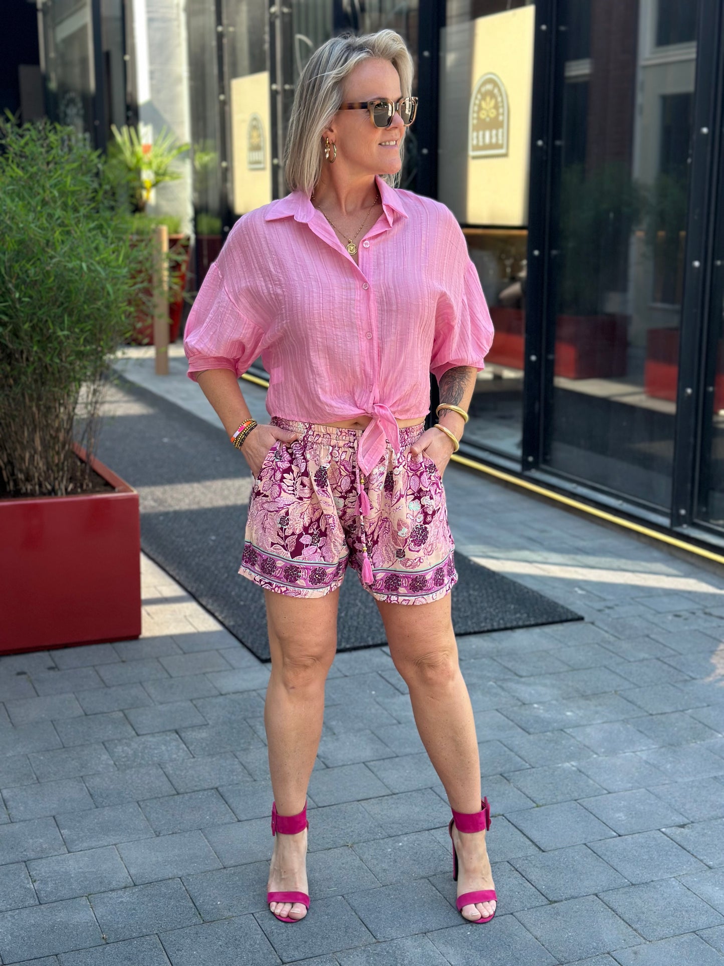 Zijde short India pink
