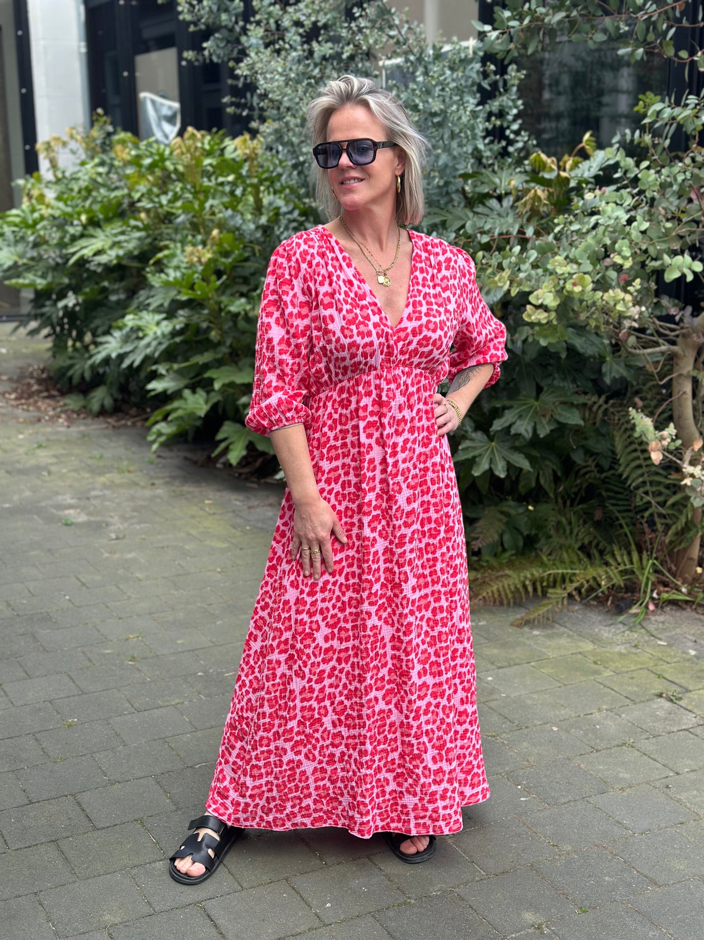 wafel maxi jurk lonni rood