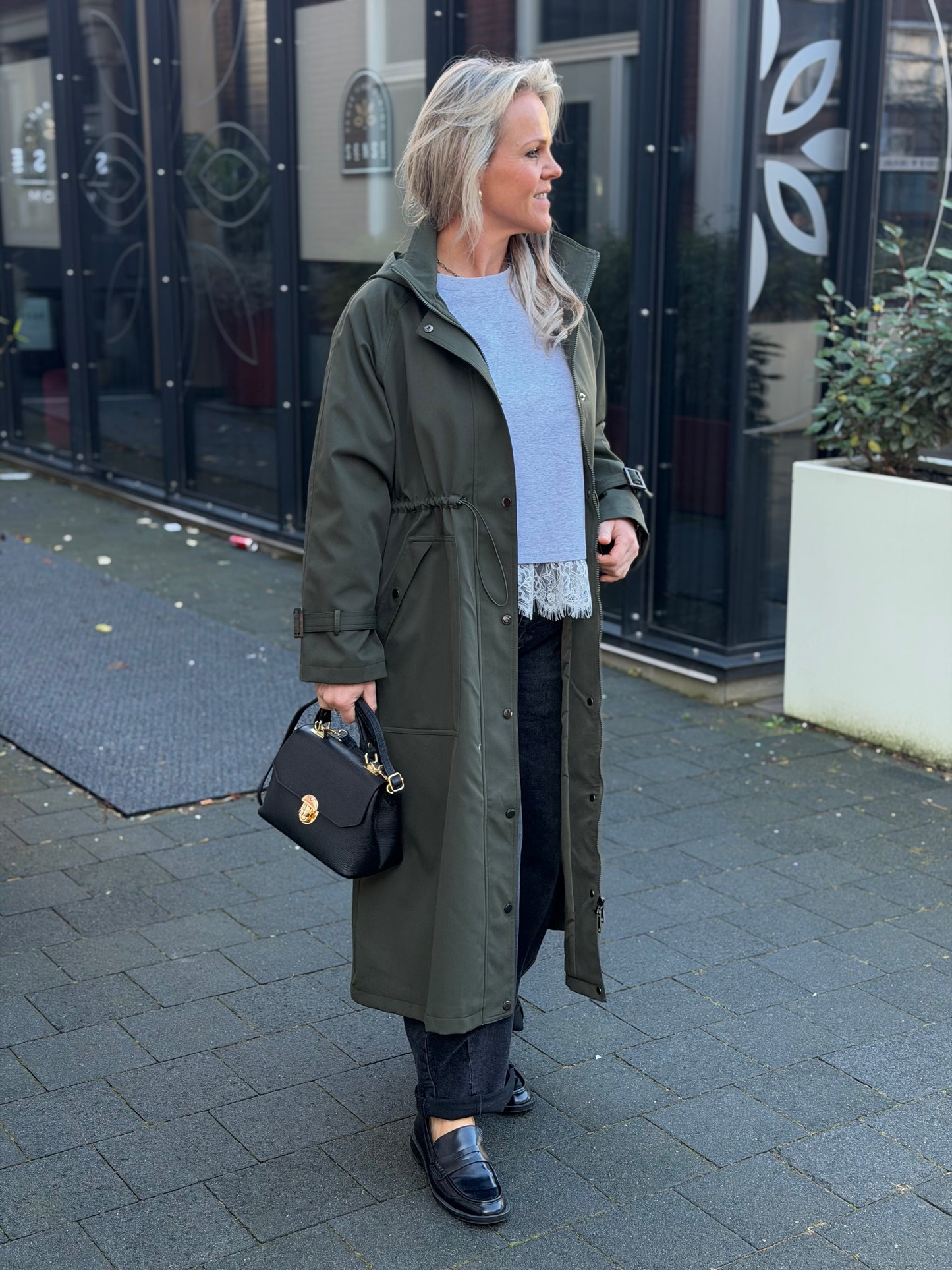 Lange trenchcoat khaki