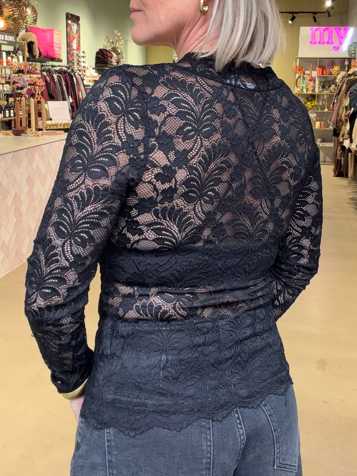 Kanten top Vhals zwart